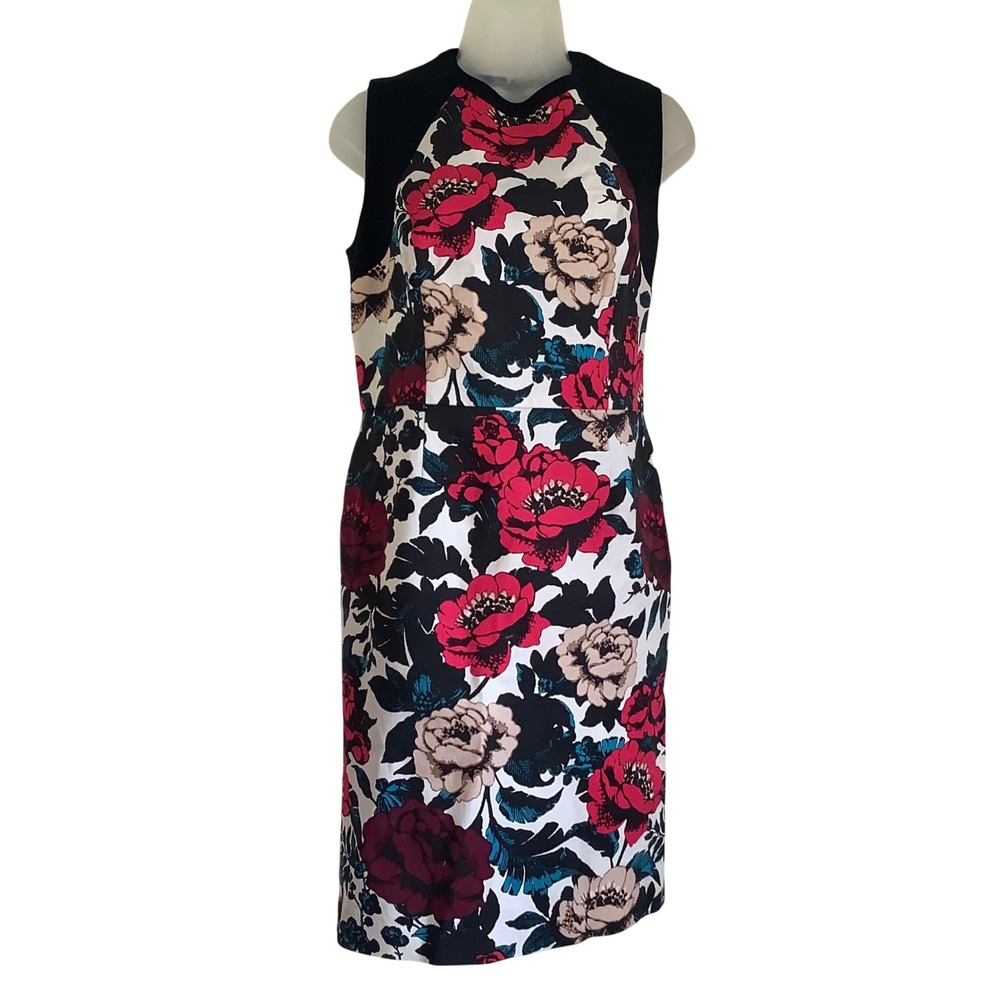 Adrianna Papell Floral Sheath Dress Black Red Mixed Media Sleeveless Size‎ 12
